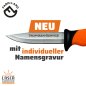 Preview: FARM-LAND Jagdmesser orange mit lasergraviertem Schriftzug