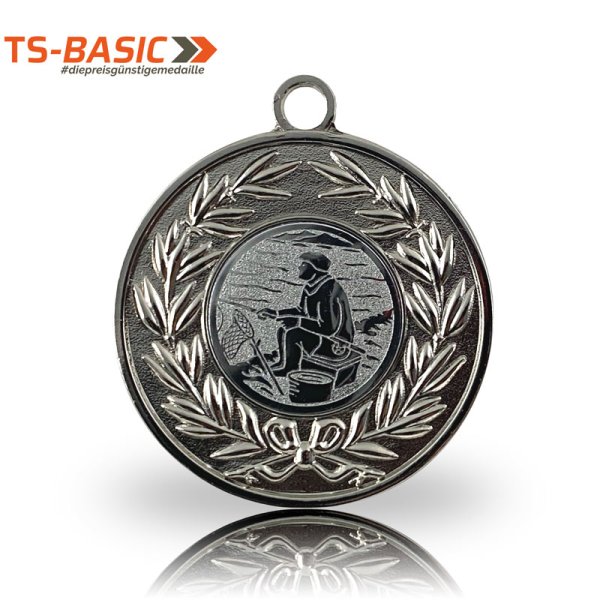 Medaille BASIC – Motiv Uferangeln silberfarben