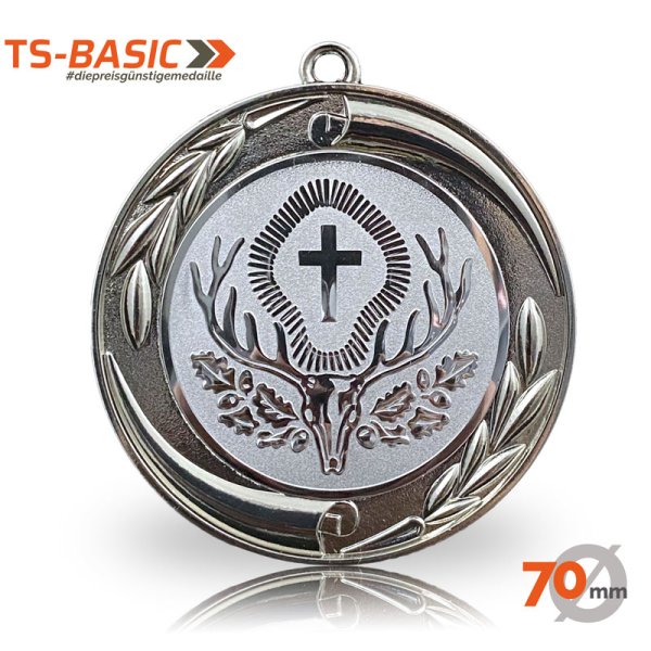 Medaille BASIC 70 – Motiv Hubertushirsch silberfarben