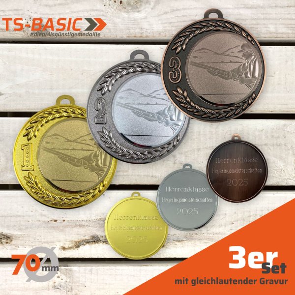 Medaille BASIC70 – FLINTE 1-2-3 im 3er-Set mit Gravur