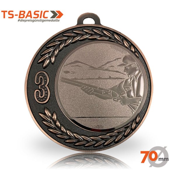 Preview: Medaille BASIC 70 – Motiv Flinte 1-2-3 bronzefarben