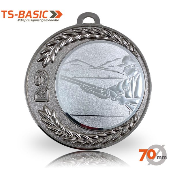 Preview: Medaille BASIC 70 – Motiv Flinte 1-2-3 silberfarben