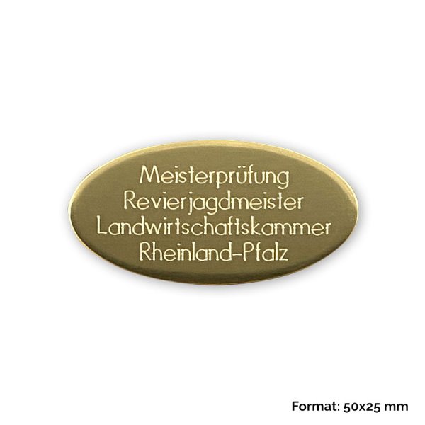 Preview: Messingplakette 50x25 mm oval mit 4-zeiliger Beispielgravur