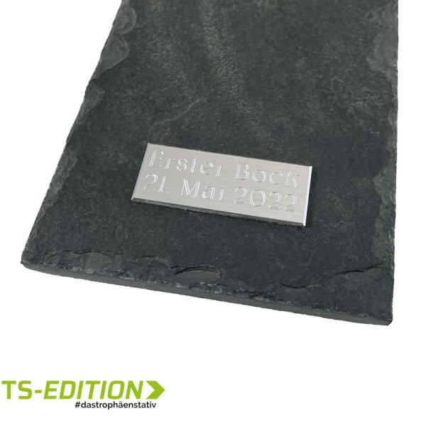 PLAKETTE mit Facette EDELSTAHL-LOOK „2-zeilig“, graviert