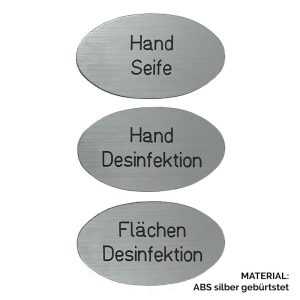 Plakette ABS silber gebürstet 40x24 mm oval mit zweizeiliger Beispielgravur