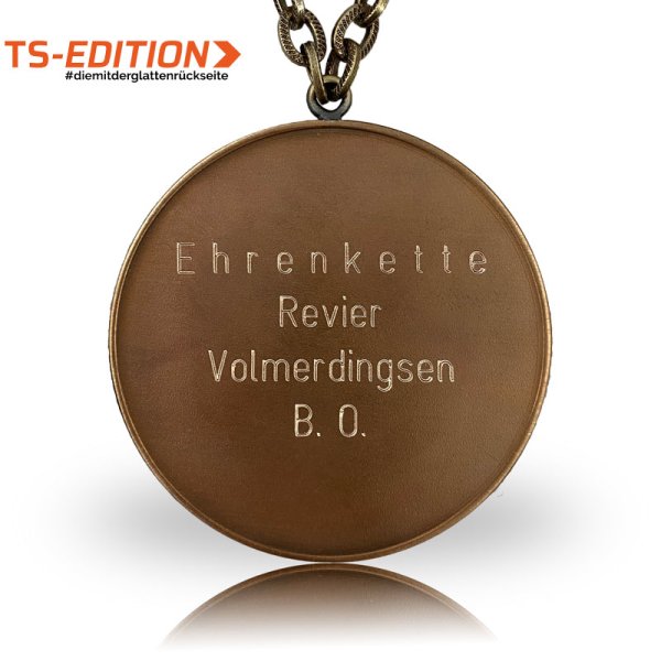 Beispiel-Rückseite Jagd-/Königskette TS mit Gravur in altbronze