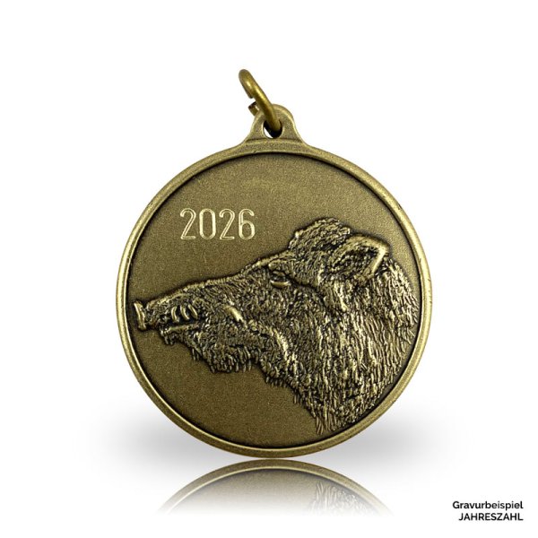 Preview: Jagdmedaille Motiv KEILERKOPF in bronze mit gravierter Jahreszahl 2026