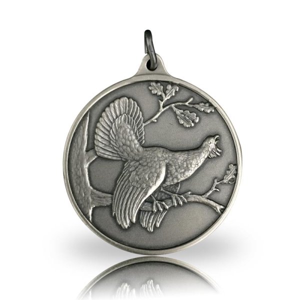 Jagdmedaille Motiv AUERHAHN in altsilber