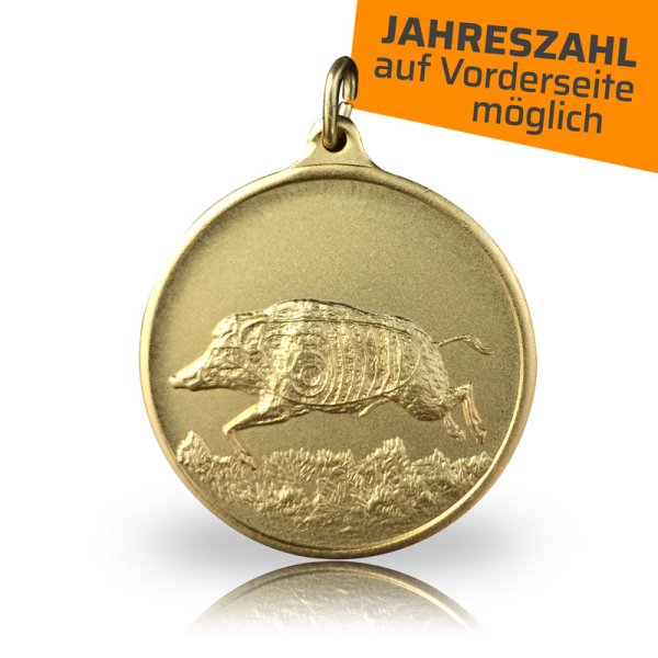 Jagdmedaille Motiv LAUFENDER KEILER vergoldet