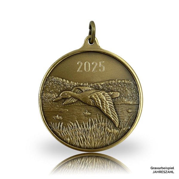 Preview: Jagdmedaille Motiv ENTE in bronze mit gravierter Jahreszahl 2025