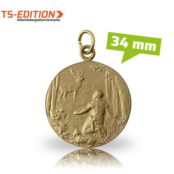 Jagdmedaille Motiv SANKT HUBERTUS (34mm) in goldfarbig 
