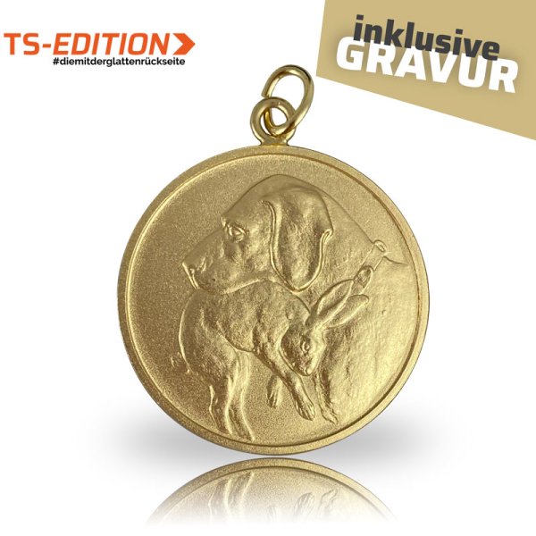 Jagdmedaille TS-EDITION Motiv Jagdhund mit Hase in gold