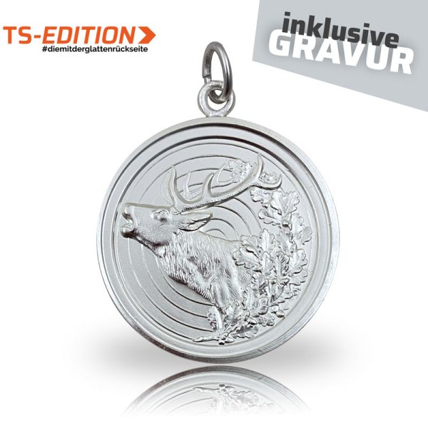 Preview: Jagdmedaille TS – HIRSCH mit Doppelrand Preview: Jagdmedaille Motiv HIRSCH mit Doppelrand in versilbert