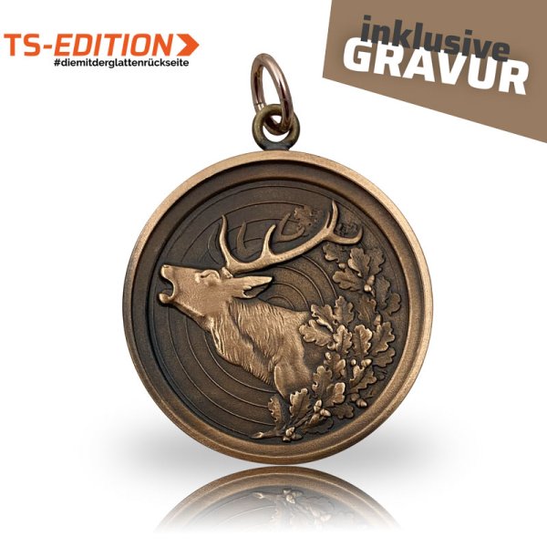Preview: Jagdmedaille TS – HIRSCH mit Doppelrand Preview: Jagdmedaille Motiv HIRSCH mit Doppelrand in altbronze