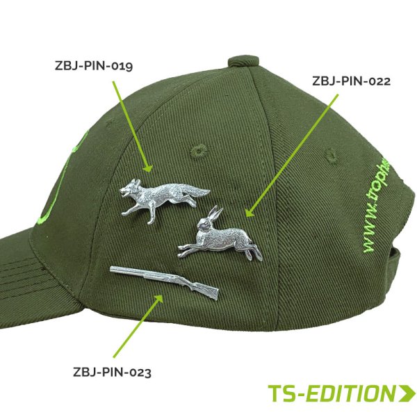Preview: Pins/Anstecker Flinte, Hase und Fuchs am Cap