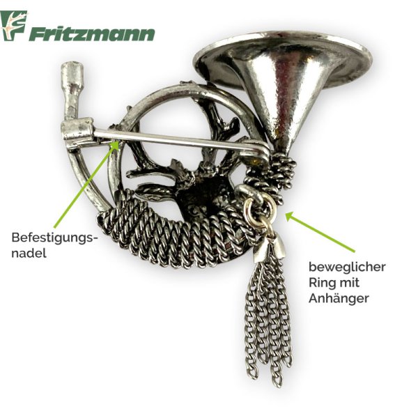 Rückansicht Anstecker JAGDHORN mit Hubertushirscha