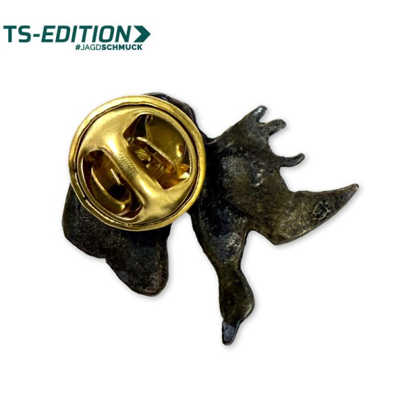 Pin/Anstecker – JAGDHUND MIT ENTE Rückseite mit Butterfly-Verschluss