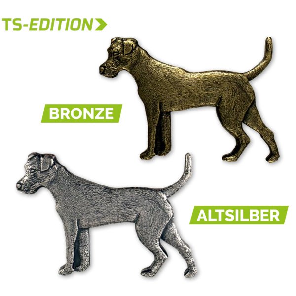 Pin/Anstecker – Motiv TERRIER in bronze und altsilber