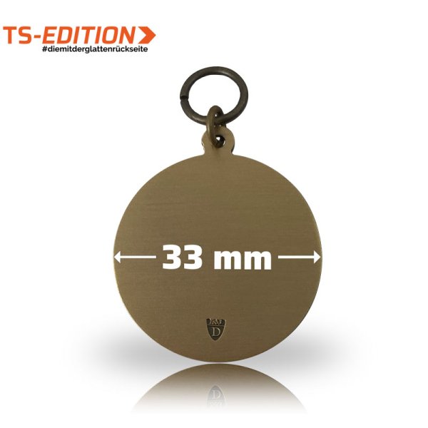 Beispiel-Rückseite Jagdmedaille (33 mm) mit glatter Rückseite in bronze