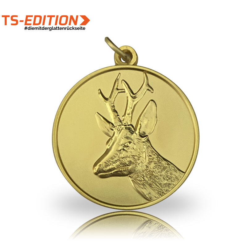 Medaille Medallie goldfarbig Rehbock Rehgeweih Auszeichnung Prämierung NEU 