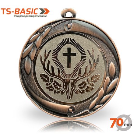 Medaille BASIC 70 – Motiv Hubertushirsch bronzefarben