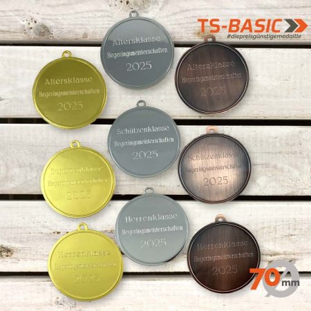 Medaille BASIC 70 mit Gravurbeispielen für Hegeringsmeisterschaften