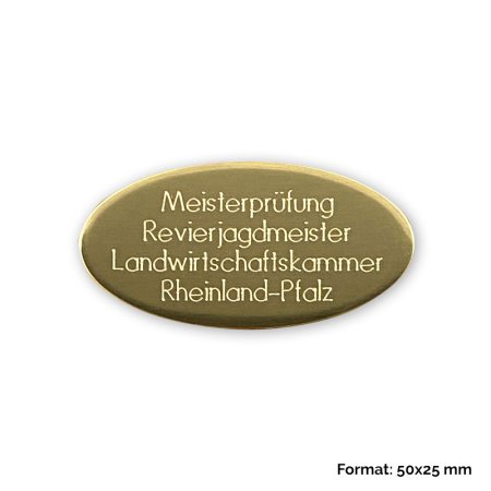 Messingplakette 50x25 mm oval mit 4-zeiliger Beispielgravur
