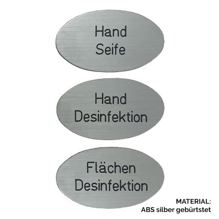 Plakette ABS silber gebürstet 40x24 mm oval mit zweizeiliger Beispielgravur