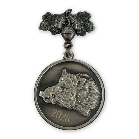 Aufhänger „Eichenblatt“ mit Schwarzwild-Medaille in altsilber