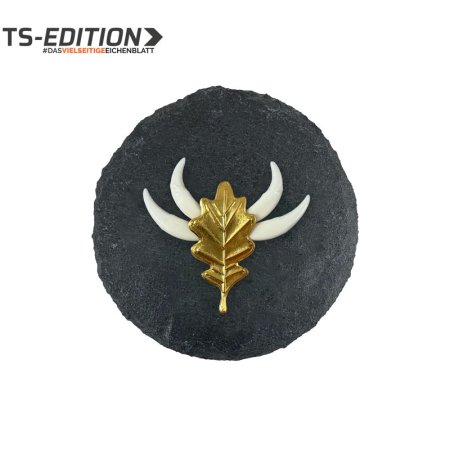 Fuchshaken auf Schiefer mit vergoldeter Abdeckung TS – Eichenblatt glänzend