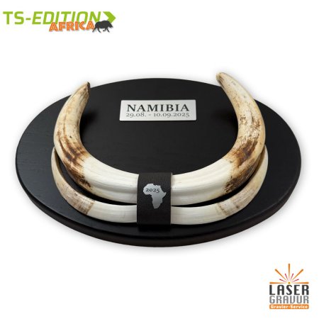 Warzenkeilerwaffen mit Büffellederstreifen dunkelbraun und Dekoelementen in silber