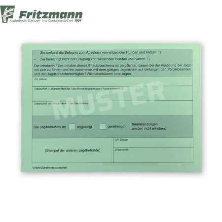 Jagderlaubnisschein – Rückseite