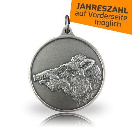 Jagdmedaille Motiv KEILERKOPF altsilber