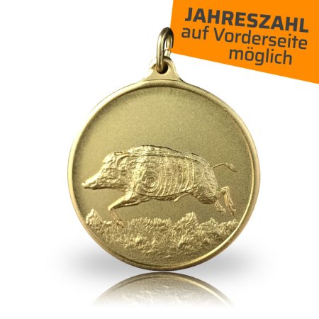 Jagdmedaille Motiv LAUFENDER KEILER vergoldet