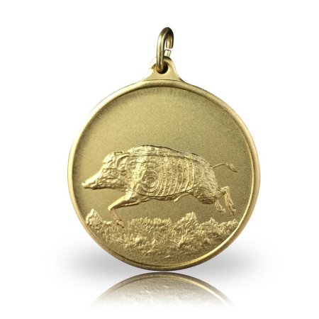 Jagdmedaille Motiv LAUFENDER KEILER vergoldet