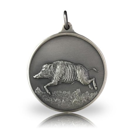 Jagdmedaille Motiv LAUFENDER KEILER in altsilber