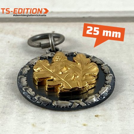 Medaille TS-EDITION Motiv EICHENBLATT (25 mm) altsilber mit vergoldeter Auflage