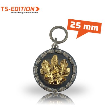 Medaille TS-EDITION Motiv EICHENBLATT (25 mm) altsilber mit vergoldeter Auflage