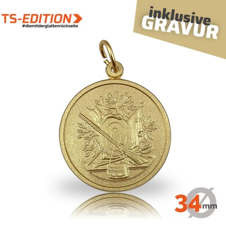 Jagdmedaille TS-EDITION Motiv BRAUCHTUM JAGD (34 mm) goldfarbig