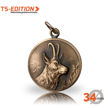 Jagdmedaille Motiv GAMSBOCK in 34 mm altbronzefarbig