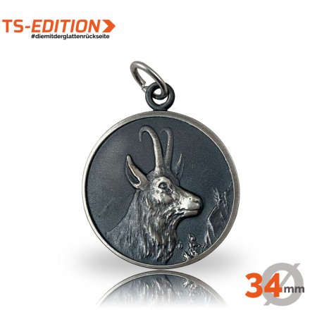 Jagdmedaille Motiv GAMSBOCK in 34 mm altsilberfarbig
