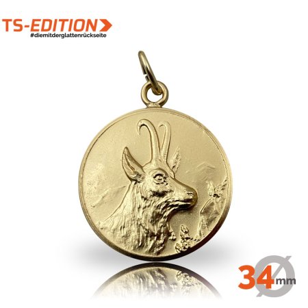 Jagdmedaille Motiv GAMSBOCK in 34 mm goldfarbig