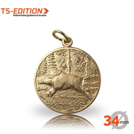 Jagdmedaille Motiv KEILER in 34 mm goldfarbig