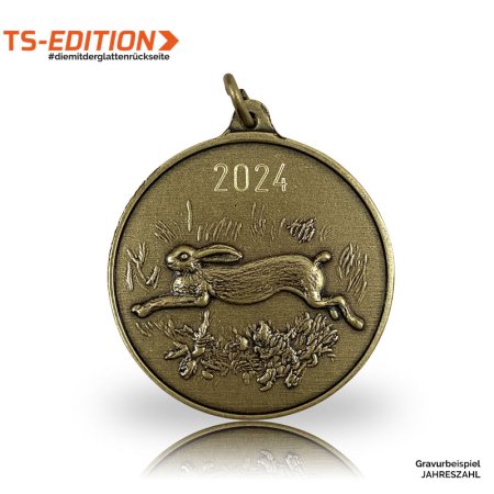 Jagdmedaille TS-EDITION Motiv HASE in bronze mit gravierter Jahreszahl 2024