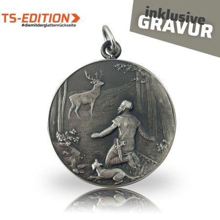 Jagdmedaille Motiv SANKT HUBERTUS in altsilber