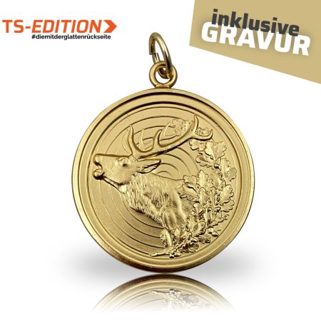 Jagdmedaille Motiv HIRSCH mit Doppelrand in vergoldet