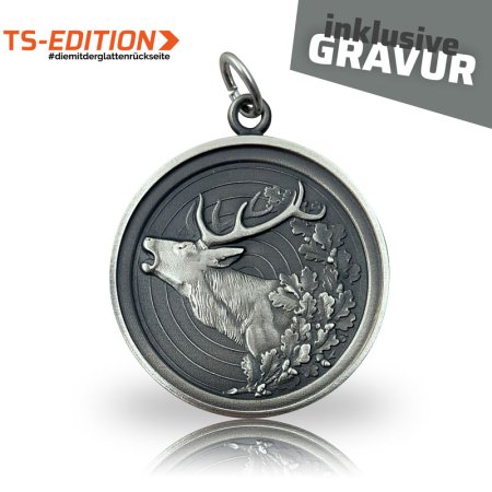Jagdmedaille Motiv HIRSCH mit Doppelrand in altsilber