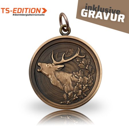 Jagdmedaille Motiv HIRSCH mit Doppelrand in altbronze