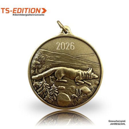 Jagdmedaille TS-EDITION Motiv FUCHS in bronze mit gravierter Jahreszahl 2026