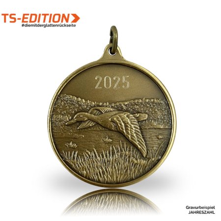 Jagdmedaille TS-EDITION Motiv ENTE in bronze mit gravierter Jahreszahl 2025